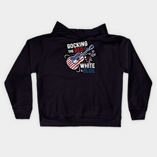 Rocking The Red White And Blue 4th Of July Guitar Music Independence Day Kids Hoodie